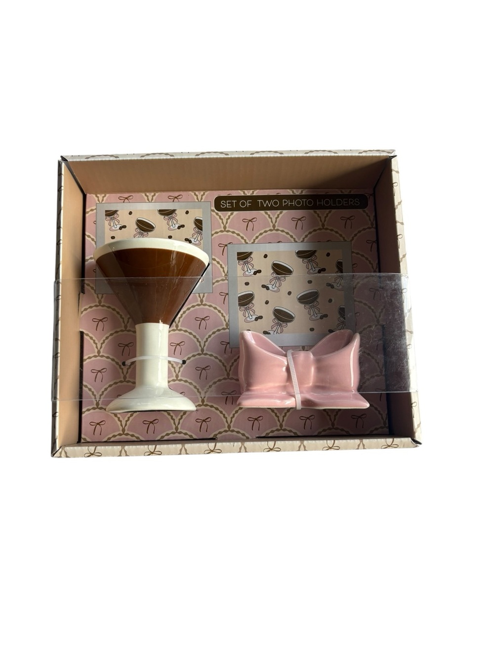 Mellow & Mod Espresso Ceramic Martini & Bow Photo Holders Picture Frame Gift Set